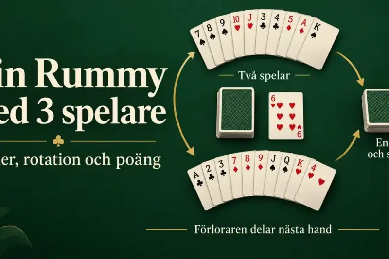 Gin Rummy med 3 spelare – regler, rotation och poäng